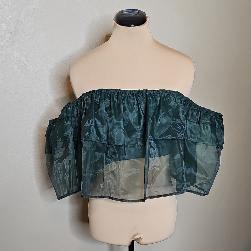 TCEC Off-Shoulder Organza Green Top Medium